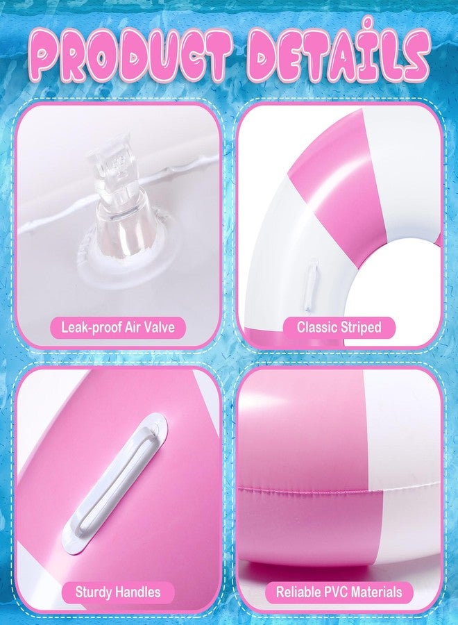 WinnerWhy 6 Pcs Large Swim Ring with Handles 47.24 Inch 35.43 Inch Inflatable Striped Pool Inner Tubes Swimming Pool Ring Float for Teens Adults Summer Beach Party Supplies(Pink White) - Image 3
