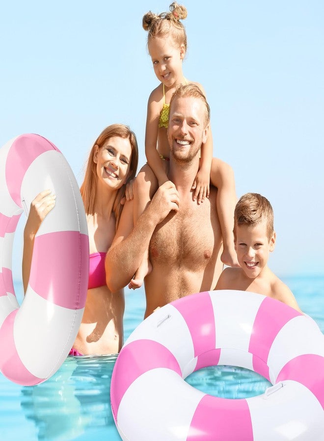 WinnerWhy 6 Pcs Large Swim Ring with Handles 47.24 Inch 35.43 Inch Inflatable Striped Pool Inner Tubes Swimming Pool Ring Float for Teens Adults Summer Beach Party Supplies(Pink White) - Image 5