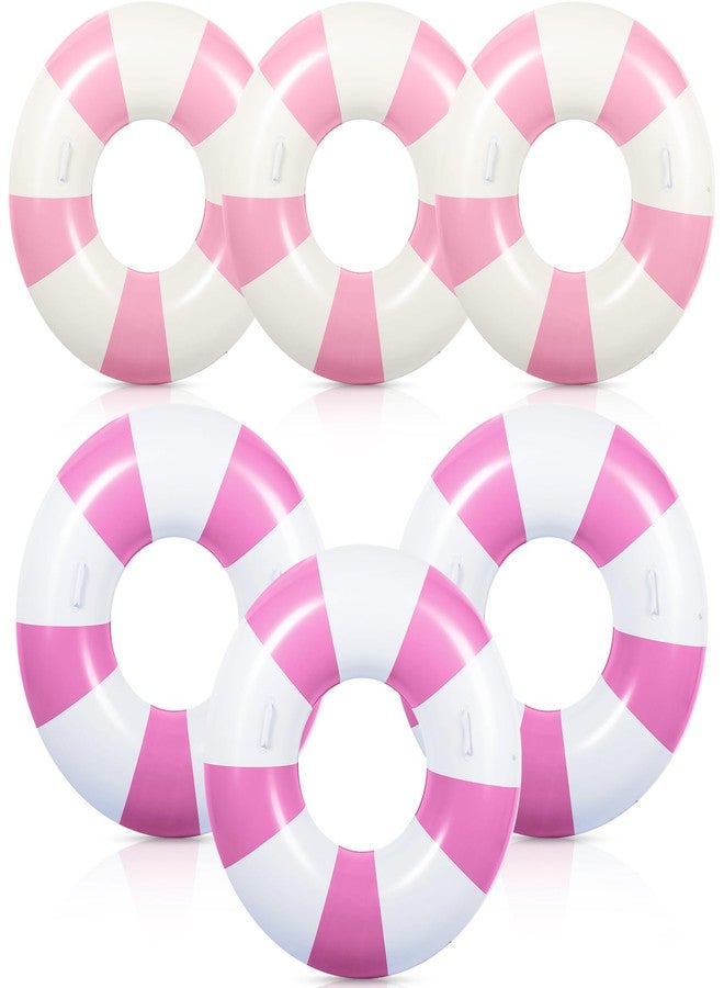 WinnerWhy 6 Pcs Large Swim Ring with Handles 47.24 Inch 35.43 Inch Inflatable Striped Pool Inner Tubes Swimming Pool Ring Float for Teens Adults Summer Beach Party Supplies(Pink White) - Image 1