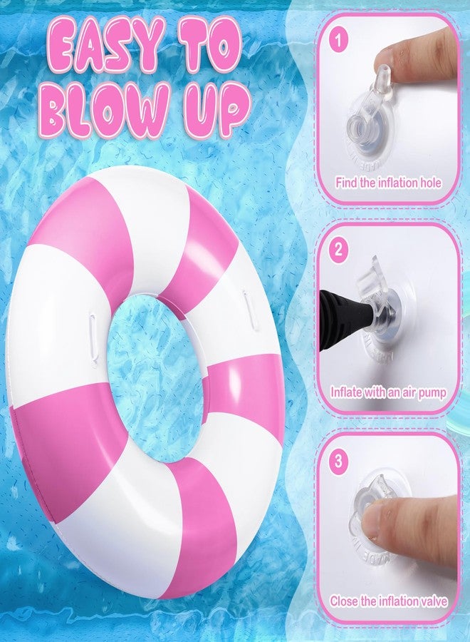 WinnerWhy 6 Pcs Large Swim Ring with Handles 47.24 Inch 35.43 Inch Inflatable Striped Pool Inner Tubes Swimming Pool Ring Float for Teens Adults Summer Beach Party Supplies(Pink White) - Image 4