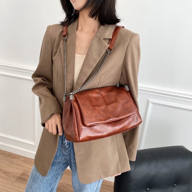 2025 Textured Large-Capacity Bag Women'S Trendy New Retro Chain Bag Simple Shoulder Crossbody Bag Handheld - Image 5