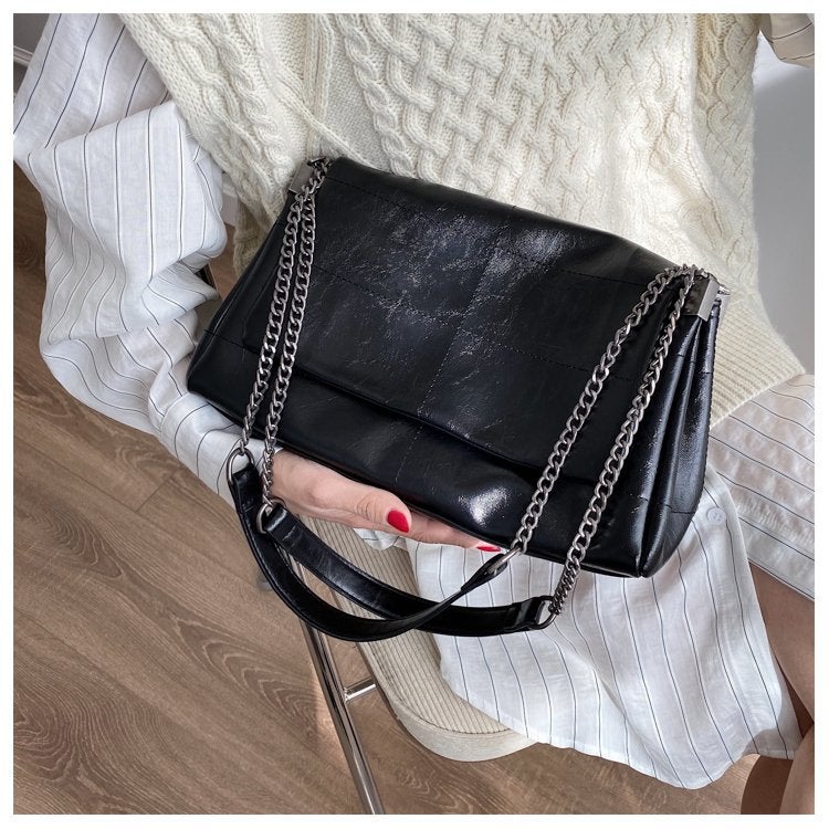 2025 Textured Large-Capacity Bag Women'S Trendy New Retro Chain Bag Simple Shoulder Crossbody Bag Handheld - Image 1