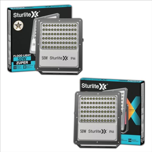 Sturlite Zuper 50 W LED Flood Light| Cool White 6500K Color Temperature LED Lamp| IP66 Waterproof Surge Protection Focus Light for Factory, Garage, Parking, Garden, Playground & Shop - (Pack of 2) - Image 1