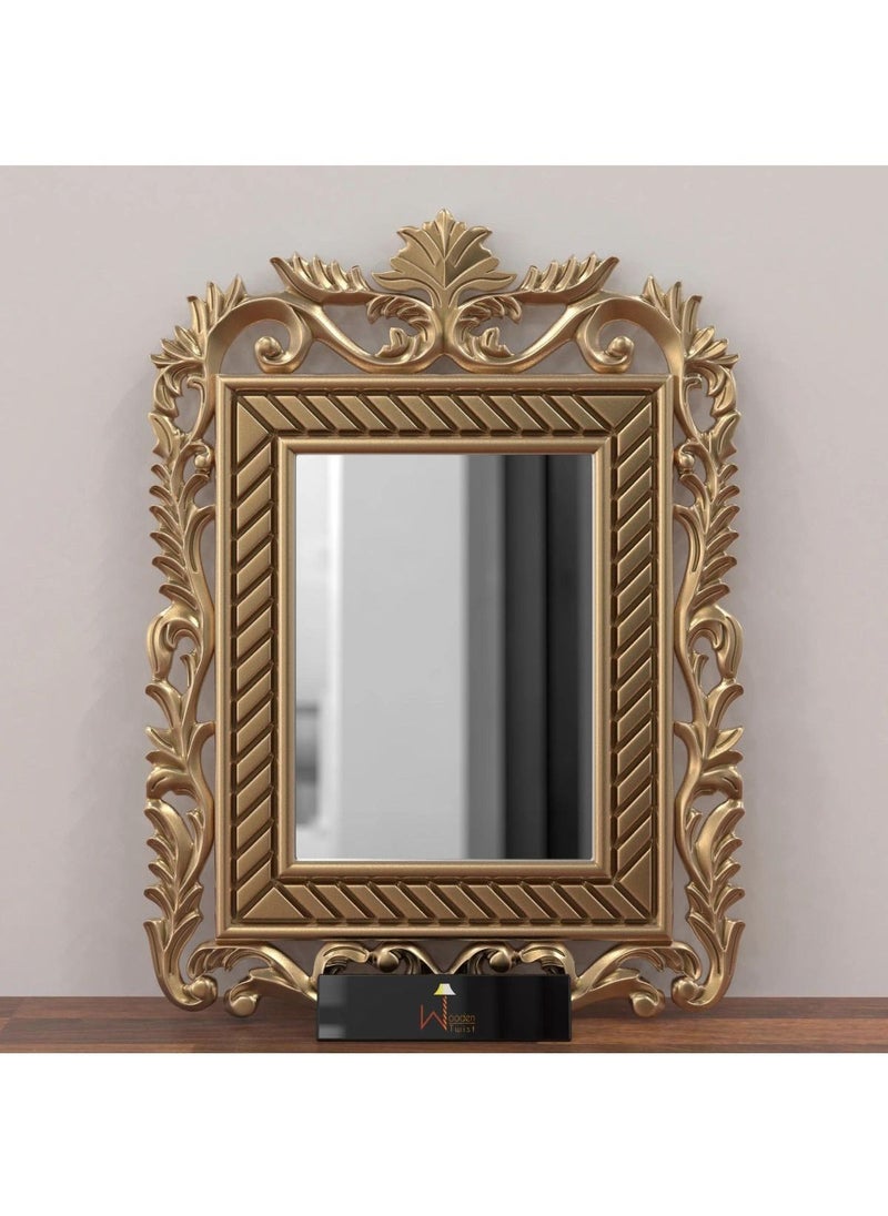 Wooden Twist Wooden Carved Mirror (Golden)  - Image 1
