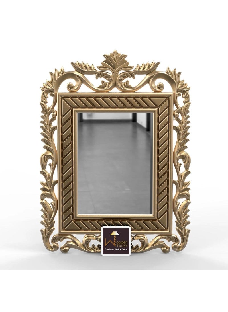 Wooden Twist Wooden Carved Mirror (Golden)  - Image 2