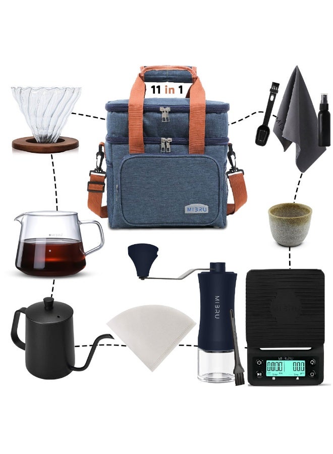 MIBRU V60 Pour Over Premium Drip Coffee Maker Set, 11 in 1 Drip Coffee Maker with Specialty,Coffee Bean Grinder, Coffee Bean Spray Bottle, Coffee Spoon, Coffee Paper Filter, Coffee Dripper, 480Coffee Sharing Pot, Slim Neck Manual Coffee Pot, Restrictor Spout for Drip Coffee Pot, Specialty Coffee Kit, Specialty Coffee Tools, Coffee Machine, Coffee Cup, Coffee Cleaning Kit, Pour-Over Coffee Maker Accessories - Image 1