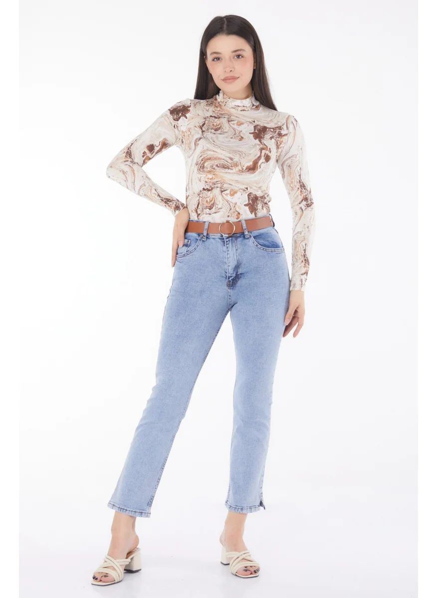 Tofisa Plain Mid Women's Blue Belted Jeans - 25741