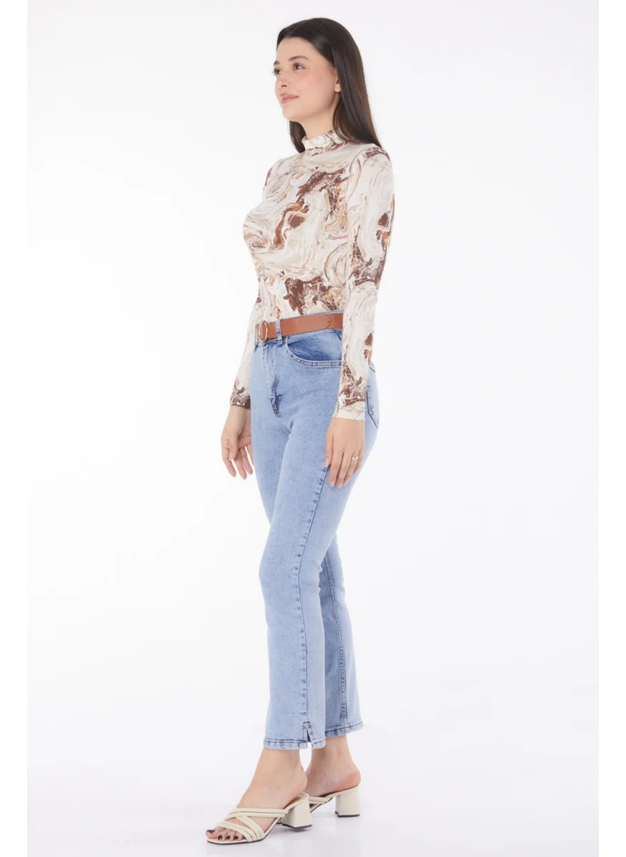 Tofisa Plain Mid Women's Blue Belted Jeans - 25741