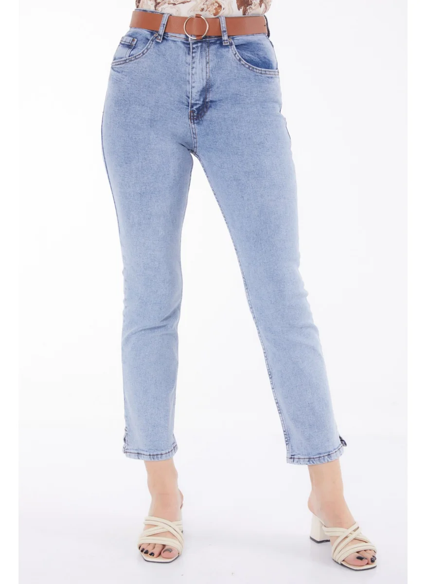 Tofisa Plain Mid Women's Blue Belted Jeans - 25741