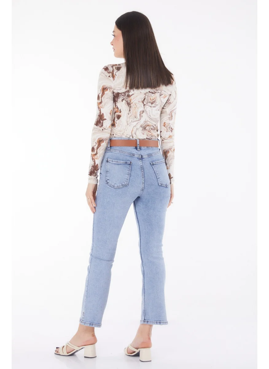 Tofisa Plain Mid Women's Blue Belted Jeans - 25741