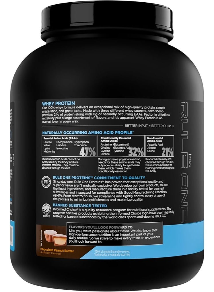 Rule 1 Proteins Rule 1 Whey Blend 100% Protein Powder Chocolate Peanut Butter 64 Servings 5.1 Lbs (2.27 kg) - Image 3