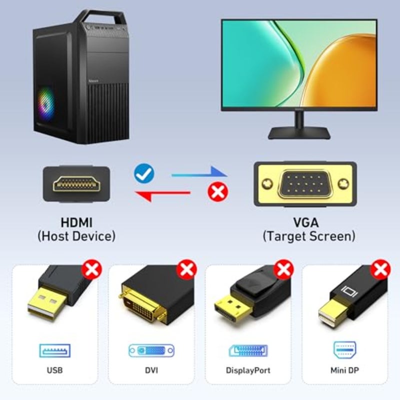 HDMI to VGA Cable for Computer Desktop Laptop PC Monitor Projector HDTV Raspberry Pi Roku Xbox: Uni-Directional Male-to-Male, Black, High-Resolution Signal Conversion - Image 5