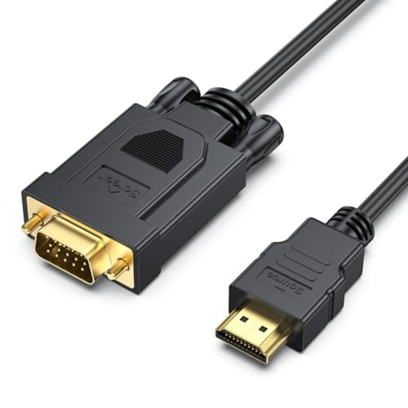 HDMI to VGA Cable for Computer Desktop Laptop PC Monitor Projector HDTV Raspberry Pi Roku Xbox: Uni-Directional Male-to-Male, Black, High-Resolution Signal Conversion - Image 1