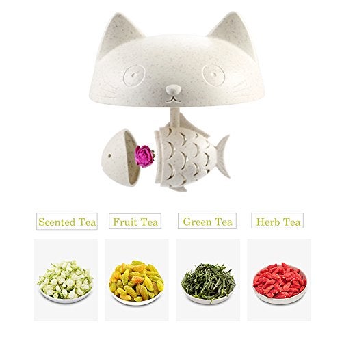 BigNoseDeer Cat Tea Cup Cute Mug Glass Pot with Fish Infuser for Loose Leaf Tea (White 8oz) - Image 2