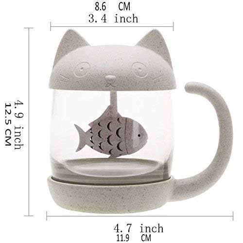 BigNoseDeer Cat Tea Cup Cute Mug Glass Pot with Fish Infuser for Loose Leaf Tea (White 8oz) - Image 3