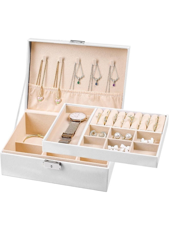 SAFENHAND Large Jewelry Box Organizer for Women, 2 Layer PU Leather Display Case with Removable Tray, Storage for Necklaces, Earrings, Bracelets, Rings  - Image 1