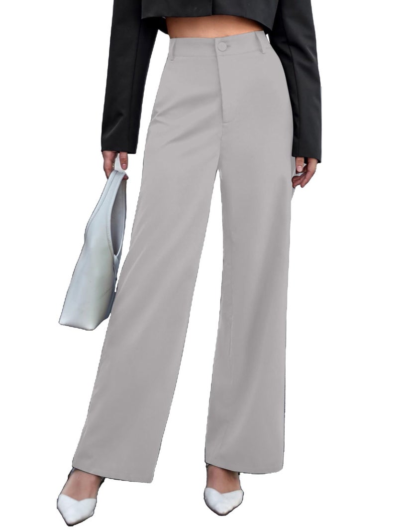 Aahwan Solid Grey High Rise Waist Wide Leg Pants for Women's & Girls' (233-Grey-XS) - Image 1