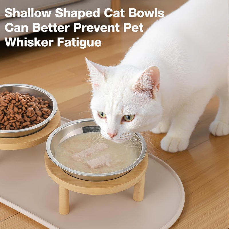 Summark Elevated Cat Bowls with Food Mat,6.3 Inches Shallow Raised Bowls Whisker Friendly,2 Stainless Steel Cat Food and Water Dishes for Cats and Puppies,Dishwasher Safe - Image 3