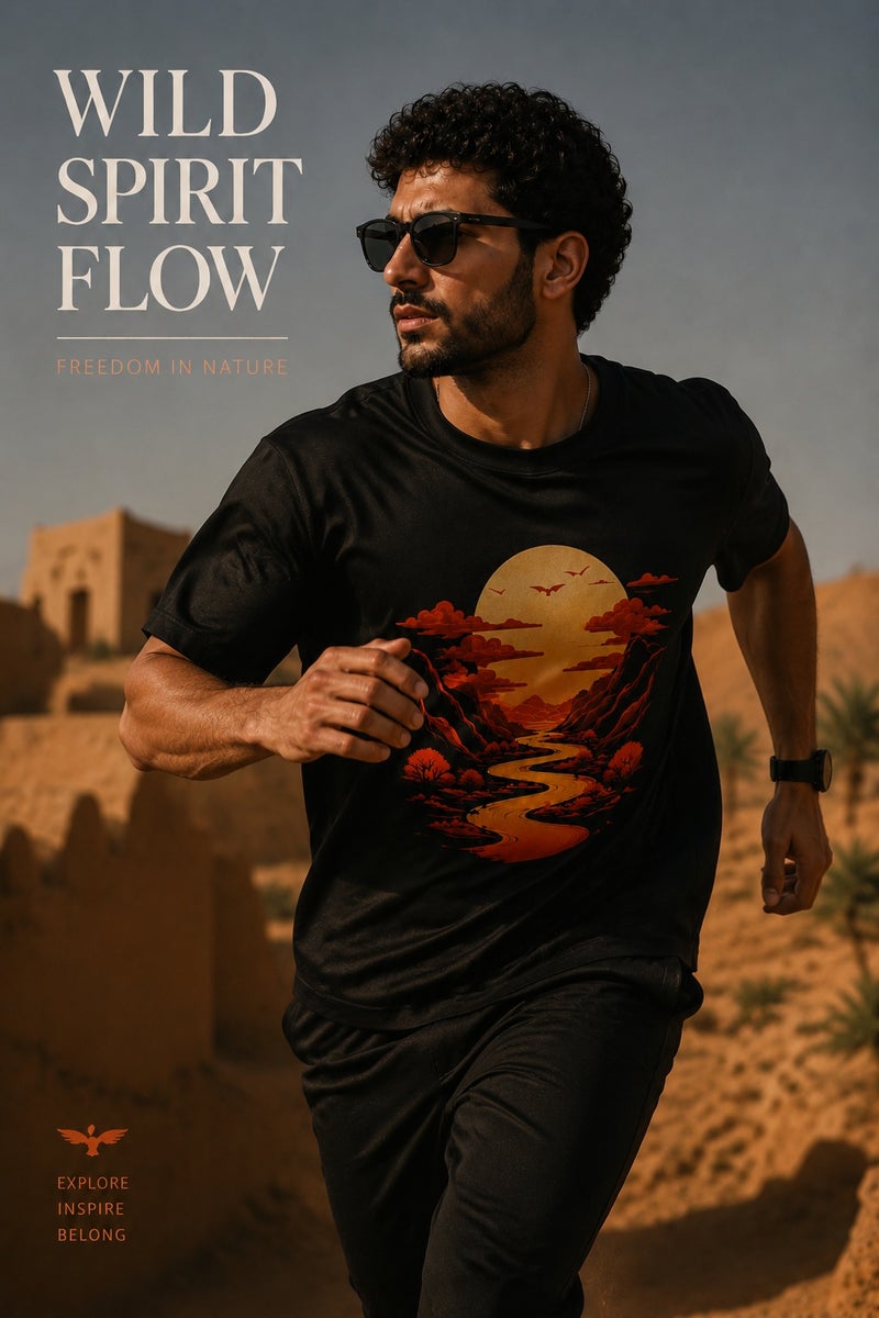 Men's Black Oversized Desert Sunset Graphic T-Shirt Casual Short Sleeve Crew Neck Streetwear Tee - Image 3