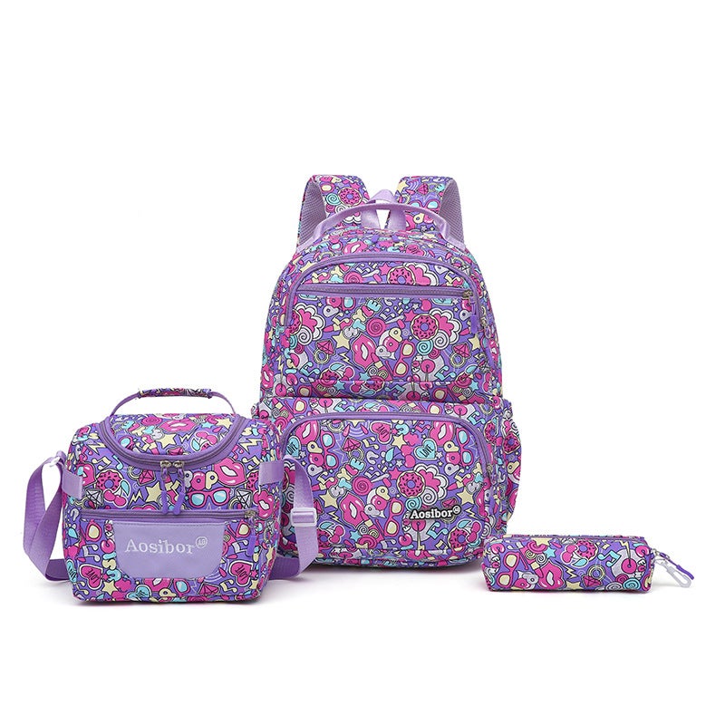 3-Piece Cartoon School Backpack with Lunch Bag and Pencil Case - Image 1