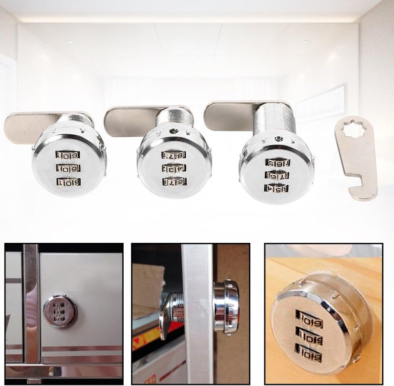 klarako Combination Cam Lock, Bright Chrome Zinc Alloy Password Coded Lock 3-Digit Combination for Box Cabinet Drawer (#3) - Image 5