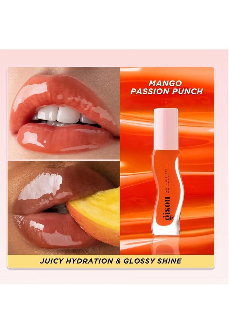 Gisou Honey Infused Hydrating Lip Oil, Nourishing Lip Moisturizer for Dry Lips, High Shine, Smooth Finish, Sheer Hot Coral Shade, Tropical Mango Passion Fruit Scent, Mango Passion Punch, 8ml  - Image 3