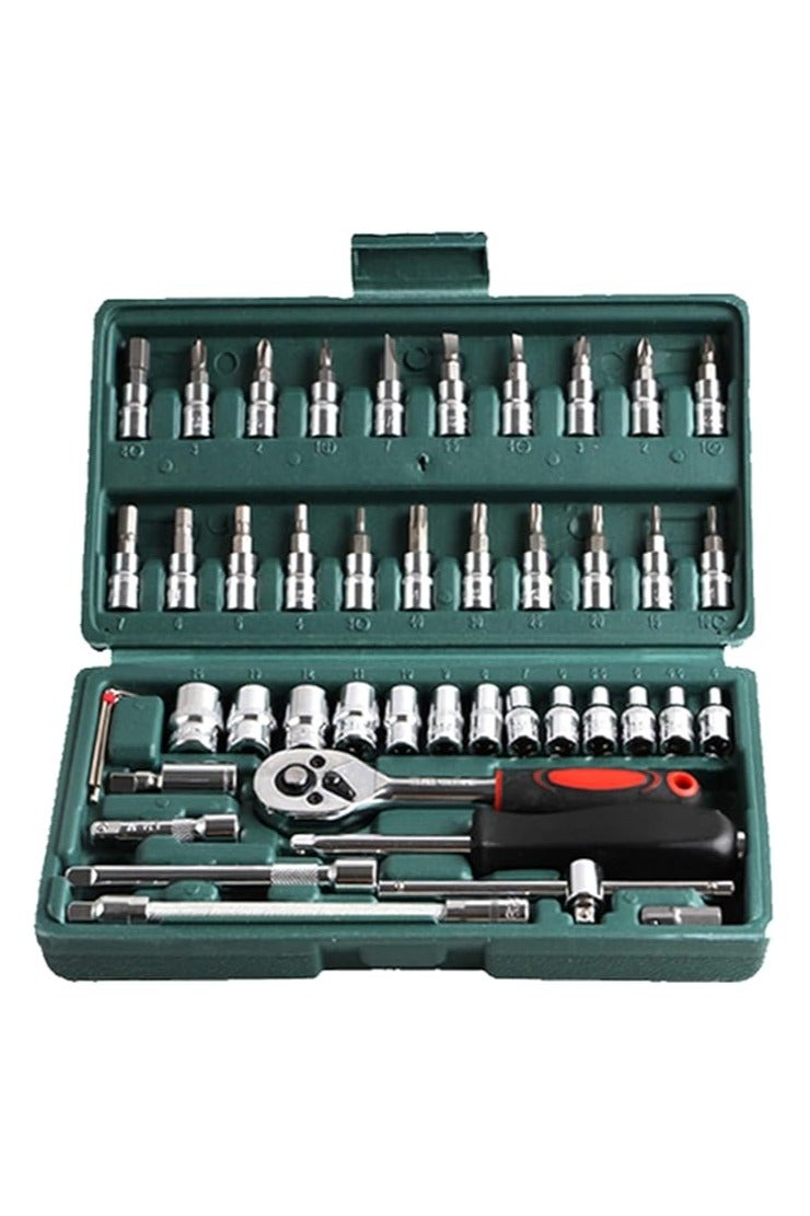 مجموعة الأدوات الميكانيكية لإصلاح السيارات -46 قطعة -32×19 × 18 سم -خضراء - Image 1