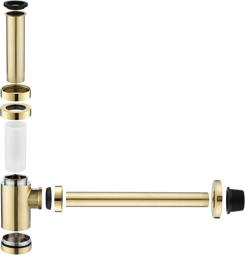 GORDEE Bathroom Brass Contemporary Round Bottle P Trap 1-1/4, Lavatory Adjustable Basin Sink Waste Drain P-Trap Kit, General US Standard, Brushed Nickel Gold - Image 5