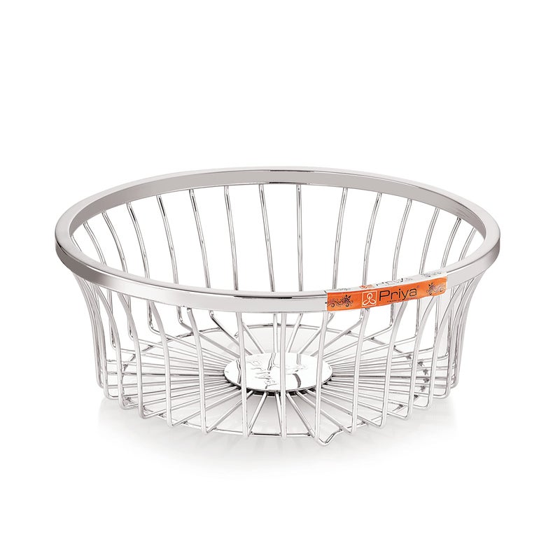 Priya Stainless Steel Fruit Basket Bowl for Kitchen Counter & Dining Table - Dolphin Round Design, 11-Inch Diameter, Chrome Finish, Beautiful, Rust-Resistant, Durable Fruit Storage Bowl - Image 1