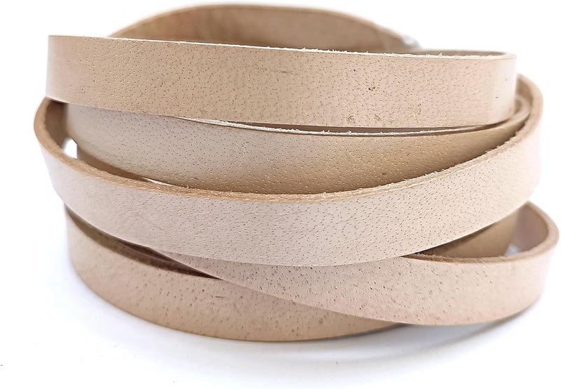 Aezzo Flat Genuine Leather Cord for Bracelet Making 3/8 Inch - Real Leather Strip for Jewelry, Keychain, DIY Craft, Watch Band, Purse Strap, 1.1 Yard (Beige) - Image 1