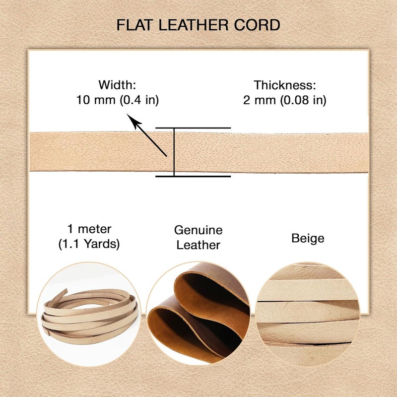 Aezzo Flat Genuine Leather Cord for Bracelet Making 3/8 Inch - Real Leather Strip for Jewelry, Keychain, DIY Craft, Watch Band, Purse Strap, 1.1 Yard (Beige) - Image 5