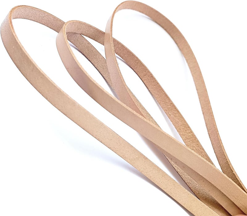 Aezzo Flat Genuine Leather Cord for Bracelet Making 3/8 Inch - Real Leather Strip for Jewelry, Keychain, DIY Craft, Watch Band, Purse Strap, 1.1 Yard (Beige) - Image 2