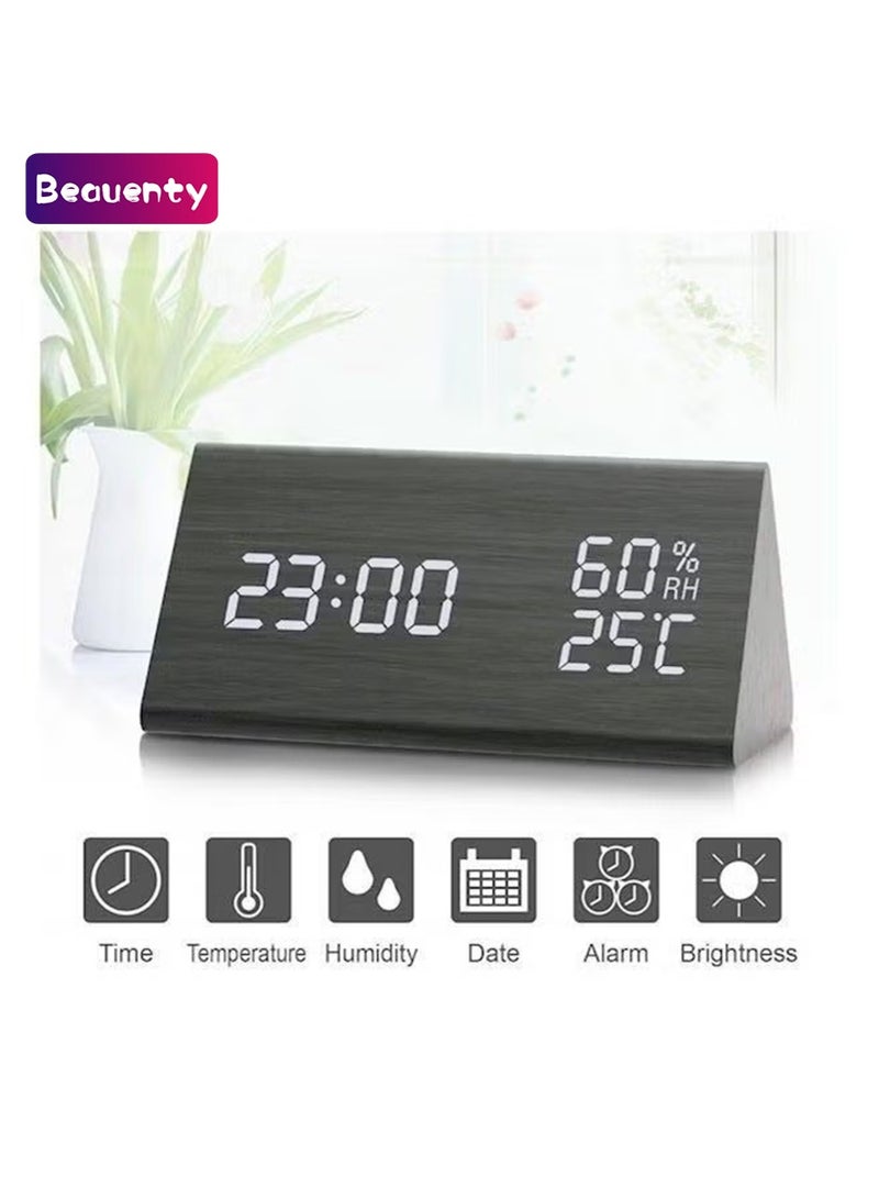Beauenty Digital Alarm Clock, Wooden Electronic LED Time Display, Alarm Settings, Humidity Temperature Detect, Wood Made Electric Clocks for Bedroom, Bedside - Image 1