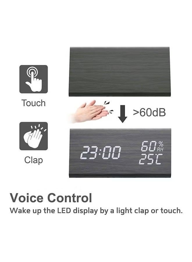 Beauenty Digital Alarm Clock, Wooden Electronic LED Time Display, Alarm Settings, Humidity Temperature Detect, Wood Made Electric Clocks for Bedroom, Bedside - Image 2