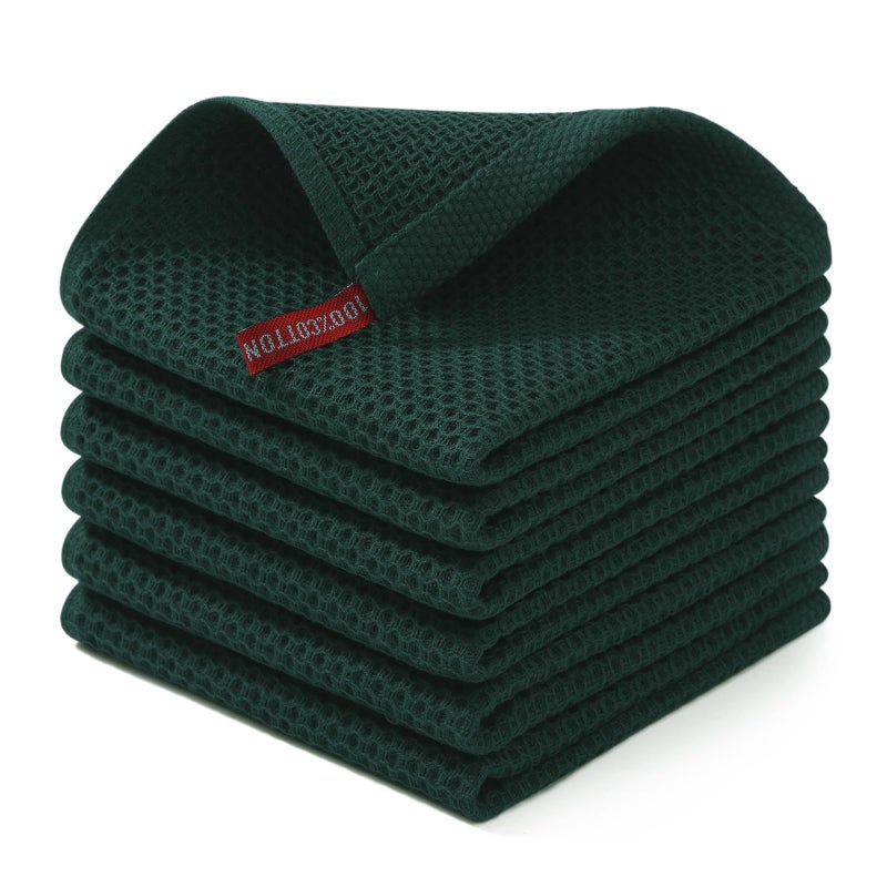 Homaxy 100% Cotton Waffle Weave Kitchen Dish Cloths, Ultra Soft Absorbent Quick Drying Dish Towels, 12 x 12 Inches, 6-Pack, Blackish Green - Image 1
