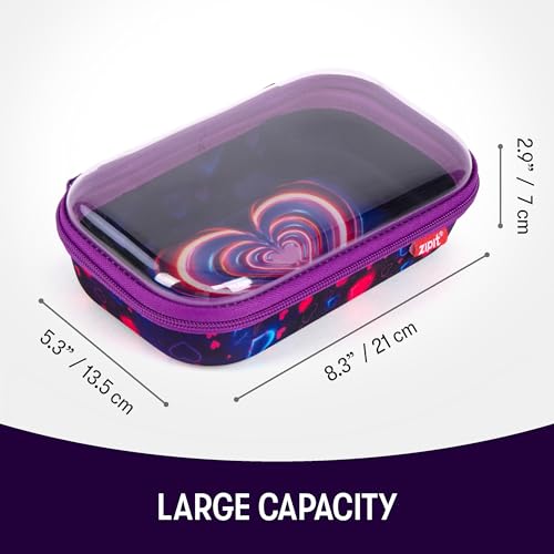 Zipit حافظة أقلام ZIPIT الشفافة للأطفال، صندوق أقلام متين للمدرسة، صندوق منظم للمكتب بسعة كبيرة، قلب - Image 2