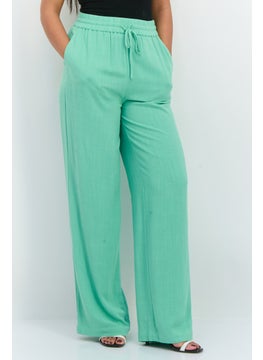SELECTED FEMME Women Regular Fit Wide Leg Textured Palazzo Pants, Absinthe Green  - Image 1