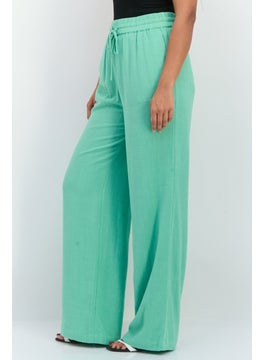 SELECTED FEMME Women Regular Fit Wide Leg Textured Palazzo Pants, Absinthe Green  - Image 2