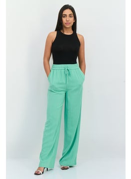 SELECTED FEMME Women Regular Fit Wide Leg Textured Palazzo Pants, Absinthe Green  - Image 4