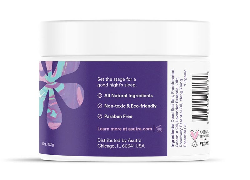 Asutra أملاح حمام البحر الميت من ASUTRA (نقع قبل النوم)، 16 أونصة - انغمس في معادن غنية وحيوية للشفاء - استعد لأحلام سعيدة مع زيوت اللافندر، إكليل الجبل، وزيت اليلانغ يلانغ العطري - Image 3