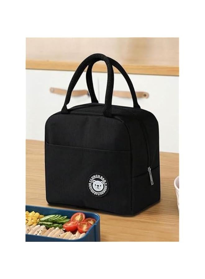 Beauenty Lunch Box Bag : Reusable Insulated Lunch Tote Bag Leakproof Thermal Cooler Sack Food Handbags Case for Work Office School Picnic Travel Black  - Image 1