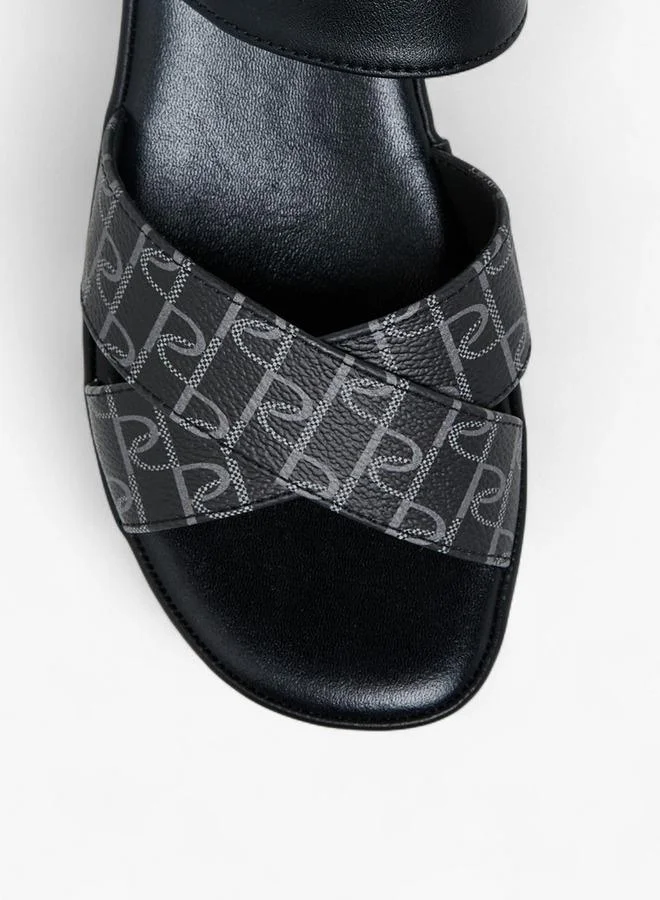 Paprika BLACK Monogram Print Sandals With Block Heels for Women | Best Price UAE