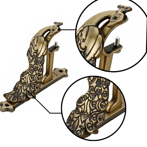FERIO Styles Zinc Peacock Curtain Brackets/Holder for Door and Window 1 Inch Rod Brass Antique Set of 6 Pcs - Image 3