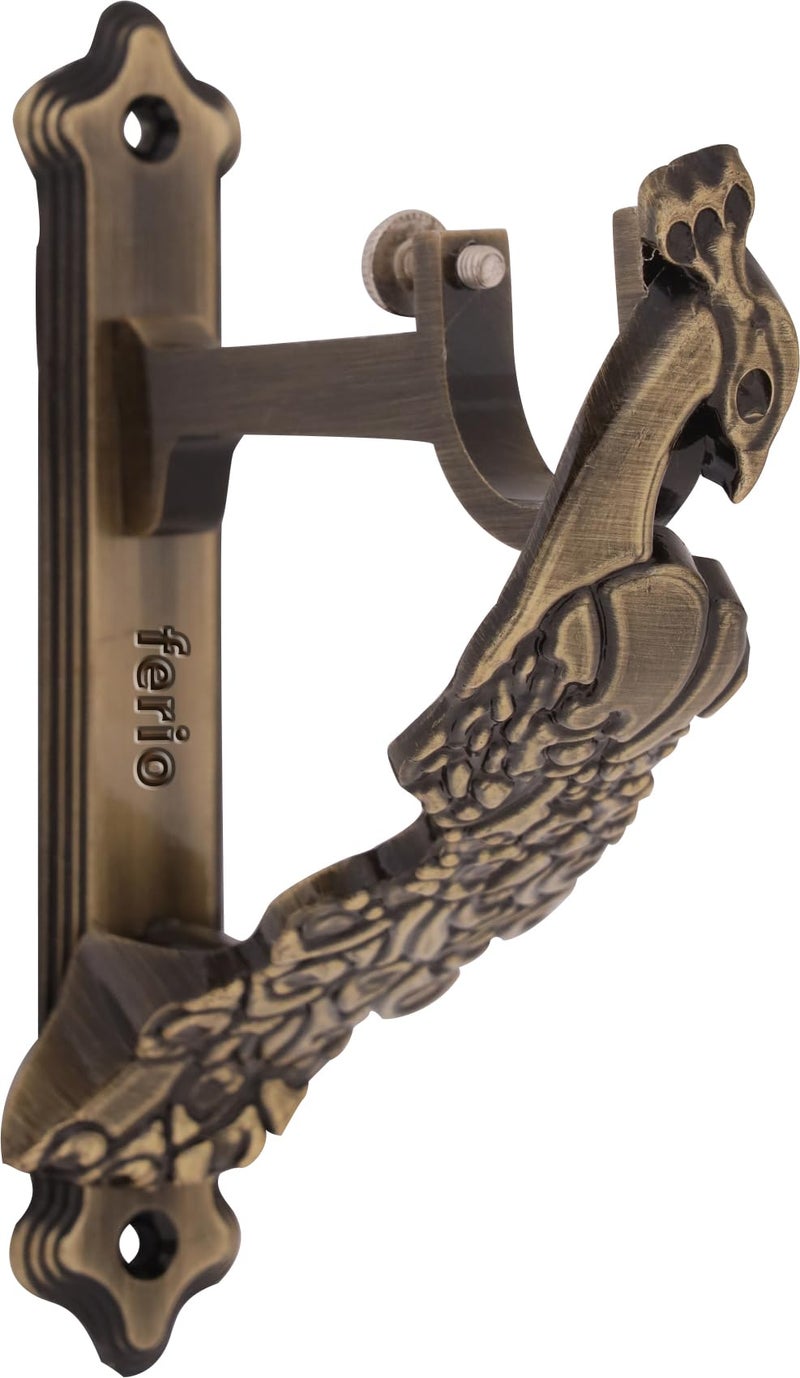 FERIO Styles Zinc Peacock Curtain Brackets/Holder for Door and Window 1 Inch Rod Brass Antique Set of 6 Pcs - Image 4