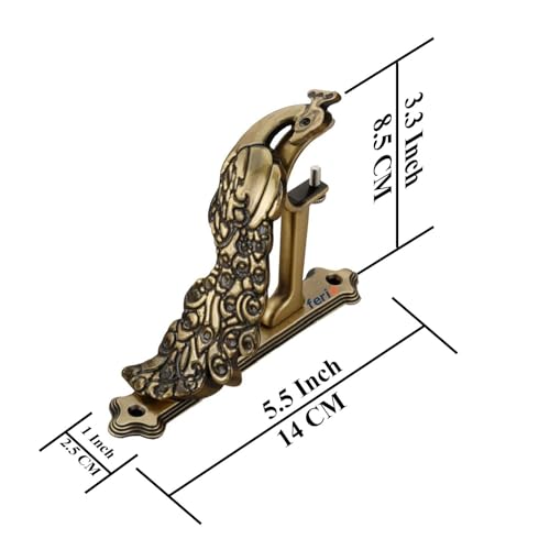 FERIO Styles Zinc Peacock Curtain Brackets/Holder for Door and Window 1 Inch Rod Brass Antique Set of 6 Pcs - Image 2