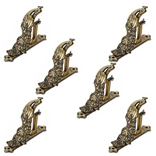 FERIO Styles Zinc Peacock Curtain Brackets/Holder for Door and Window 1 Inch Rod Brass Antique Set of 6 Pcs - Image 1