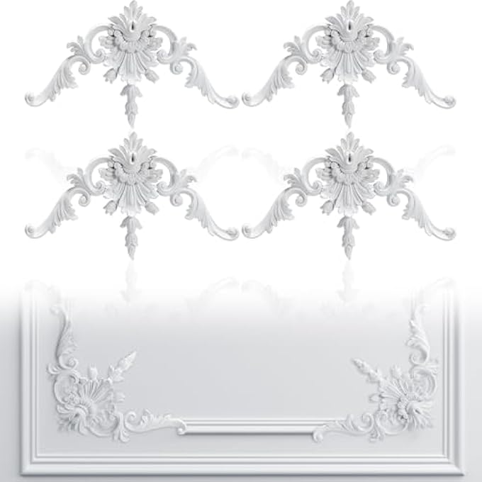 CORNER WALL MOLDING FRENCH STYLE WAINSCOTING PANELS FLORA MOULDING CORNER PANEL MOULDING CORNERS WALL MOLDING KIT FOR FRAMES DECOR, NOT INCLUDE GLUE (4 PCS,VINTAGE STYLE) - Image 1