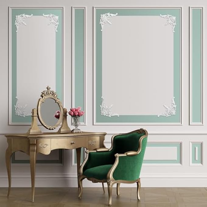 CORNER WALL MOLDING FRENCH STYLE WAINSCOTING PANELS FLORA MOULDING CORNER PANEL MOULDING CORNERS WALL MOLDING KIT FOR FRAMES DECOR, NOT INCLUDE GLUE (4 PCS,VINTAGE STYLE) - Image 2