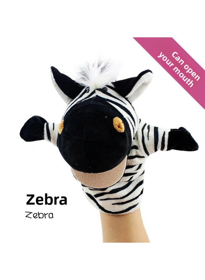 Novel Cartoon Animal Hand Puppets Moving Mouth Parent-Child Toys Various Styles Direct Supply Soft Short Plush Material-Color:Zebra-Height:25cm - Image 1