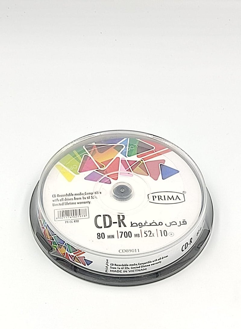 10-Piece Media On Spindle CD CD-R 52X Multicolour